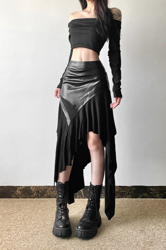 Edgy Ruffle Paneled Asymmetrical Skirt