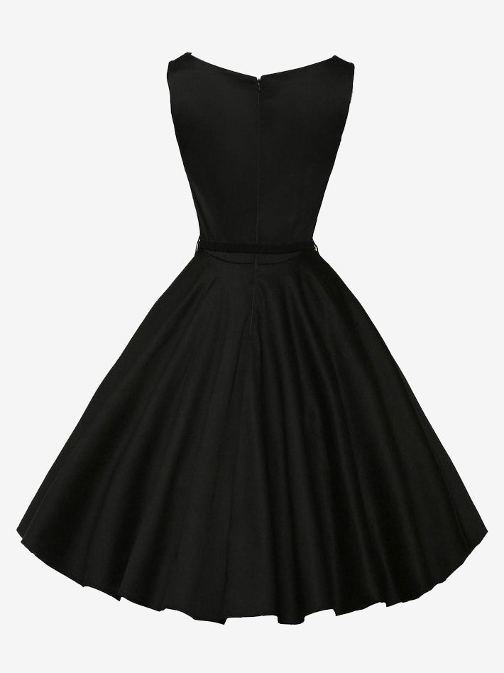 Vintage 1950s Swing Cocktail Dress Women - Sleeveless Boat Neck A-Line Belted Audery Style Midi Gown - Wedding Guest 2026