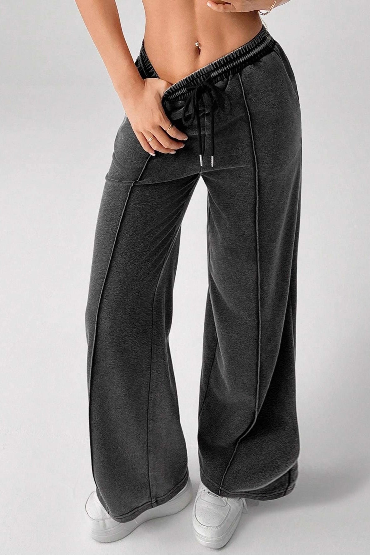 Washed White Drawstring Drawstring Low Rise Washed Loose Straight Jeans – Classylooker