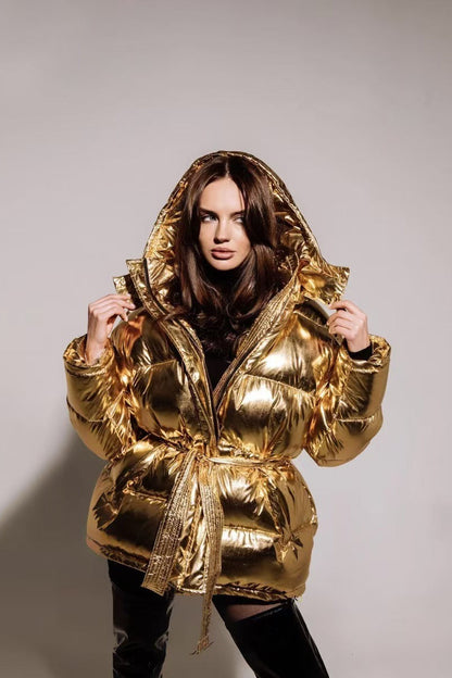 Chic Hooded Belted Quilted Puffer Jacket
