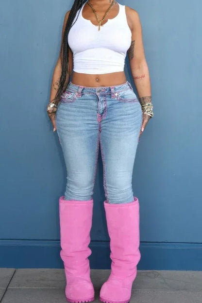 Slim Fit Black Embroidered Jeans