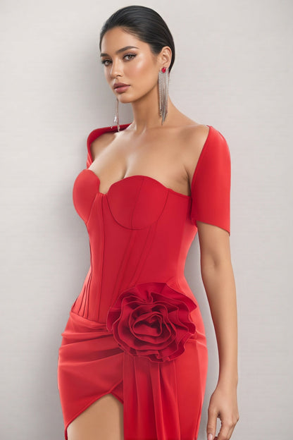 Lisae Red 3D Floral Mini Dress