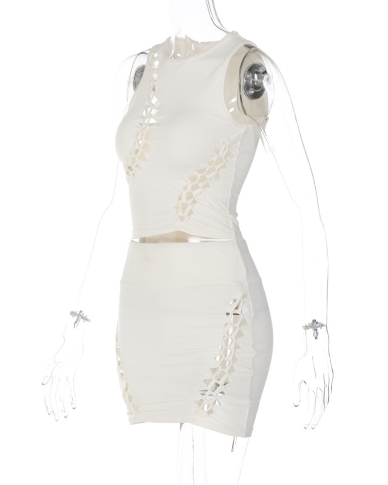 Embellished Circular Collar Slim-Fit Skirt Suit