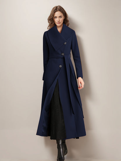 Long Coat For Woman Red Belted Wide Collar Warm Winter Outerwear 2026