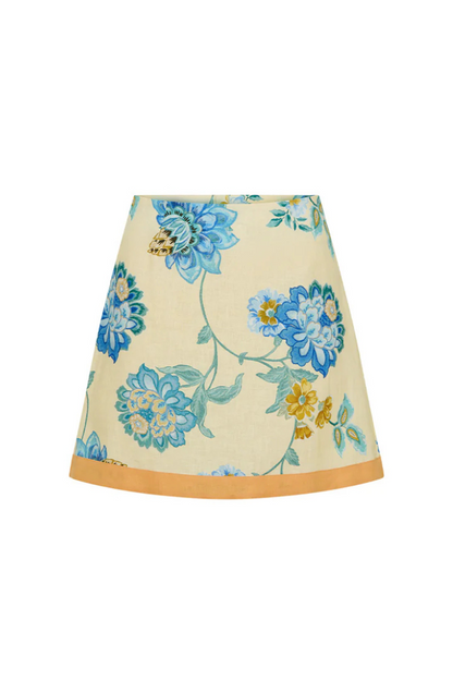 Giselle Linen Blend Floral Print Short Sleeve Shirt and Zipper Mini Skirt Set