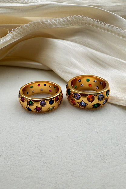 Multicolor Diamond-studded Stainless Steel Ring