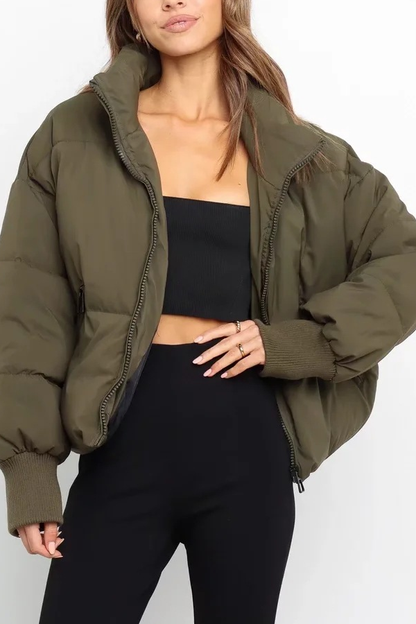 Stand Collar Zipper Pocket Thick Warm Cotton Jacket