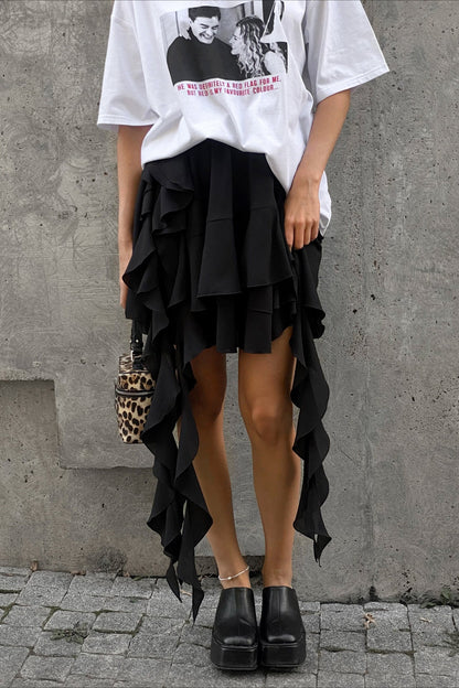 Ruffled High-Waist A-Line Skirt