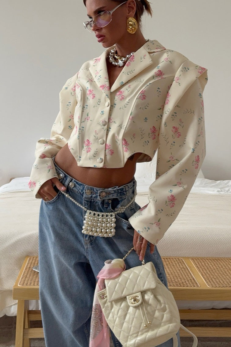 Floral Print Long Sleeve Blazer Coat