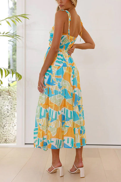 Twist Front Cut Out Printed Midi Cami Dress