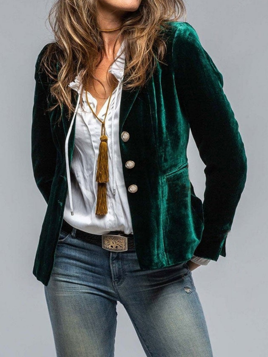 Velvet Blazer-Style Outerwear Top