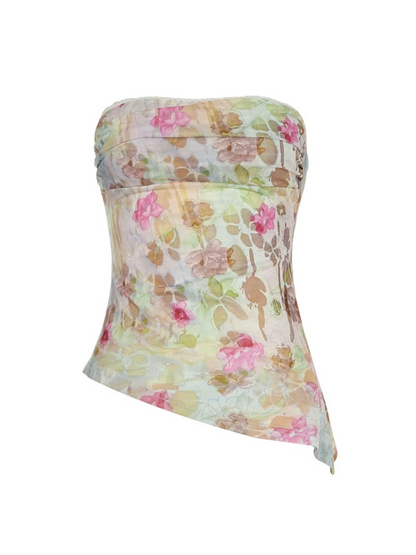 Irina Mesh Flroal Strapless Top