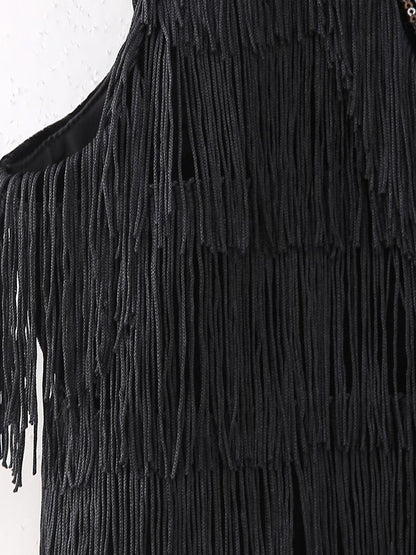 Tassel Fringe Velvet Waist Coat Vest Mini Skirt Set