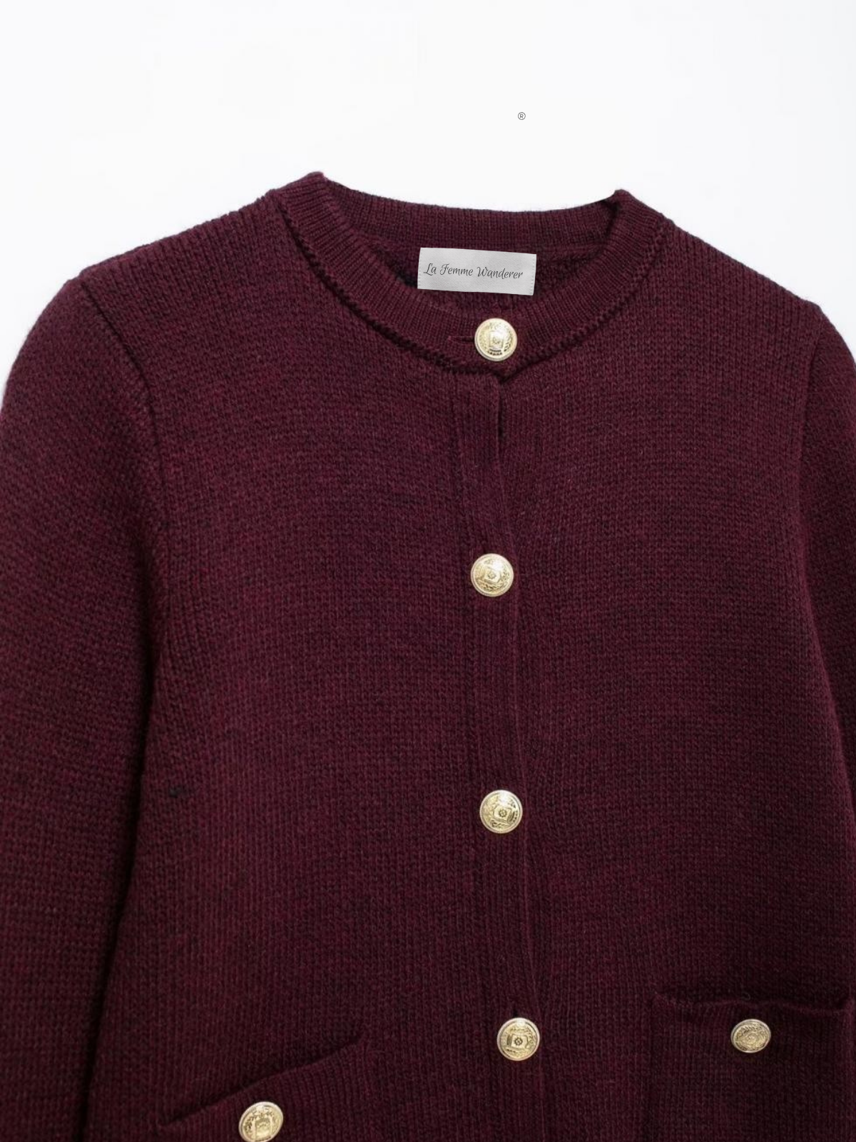 Gold Decorated Row Button Short Knitted Cardigan