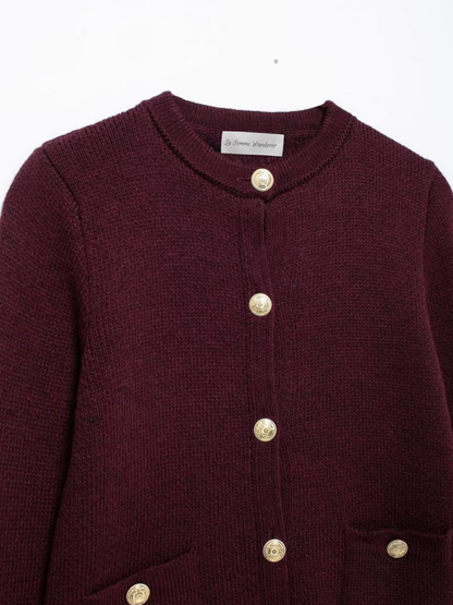 Gold Decorated Row Button Short Knitted Cardigan