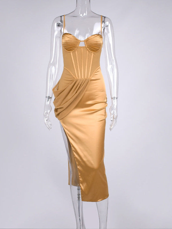 Boning Corset Satin Split Suspender Dress