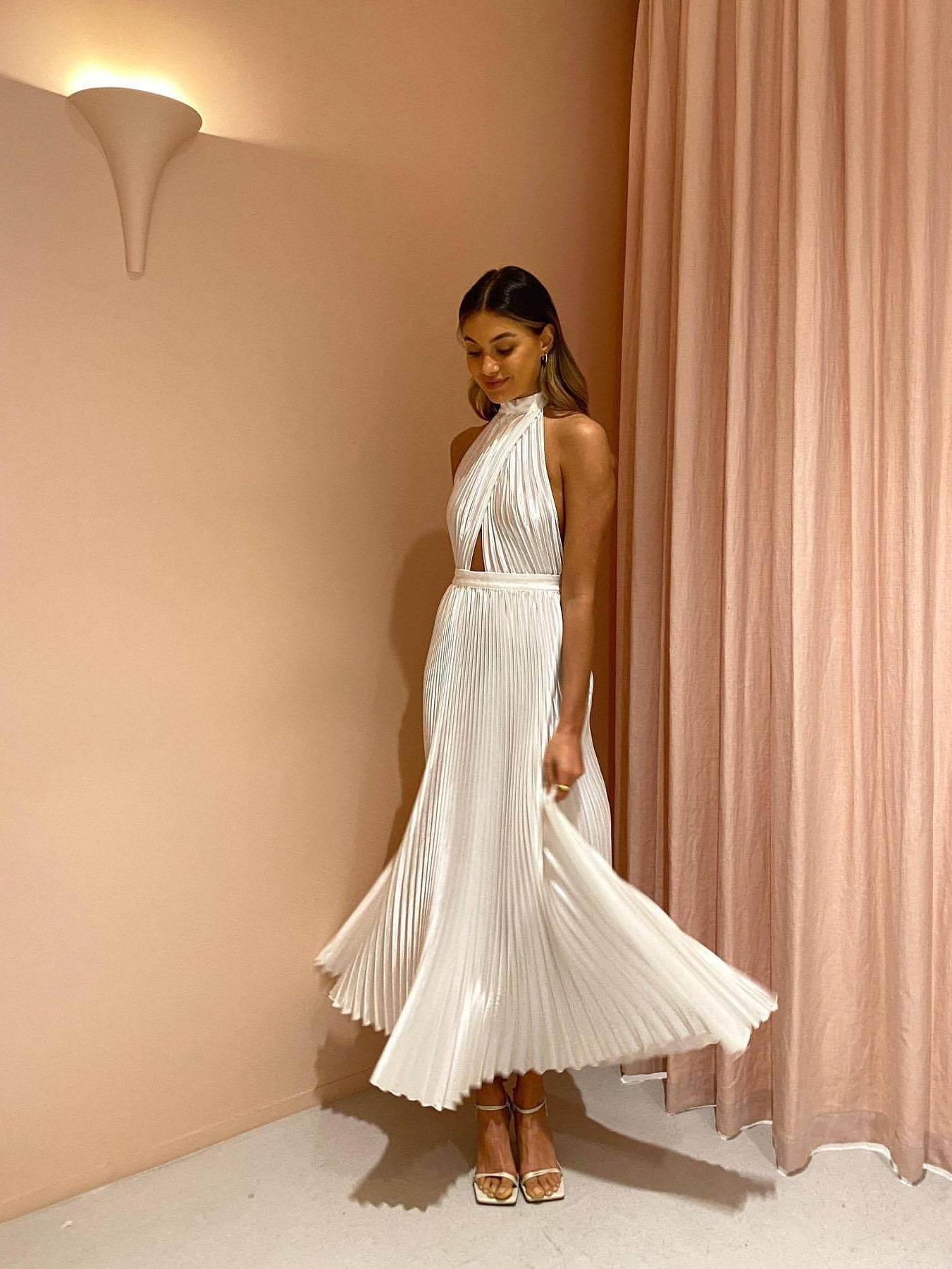 Semaya Halterneck Backless Pleated Dress