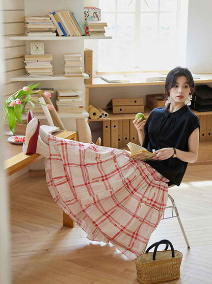 Claire Plaid Double-Layered A-Line Skirt