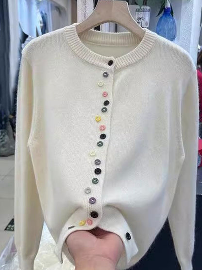 Aaliyah Classic Crew Neck Buttoned Knitted Cardigan-Red