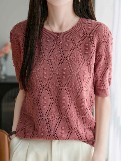 Genesis Loose Crew Neck Hollowed Knitted Top