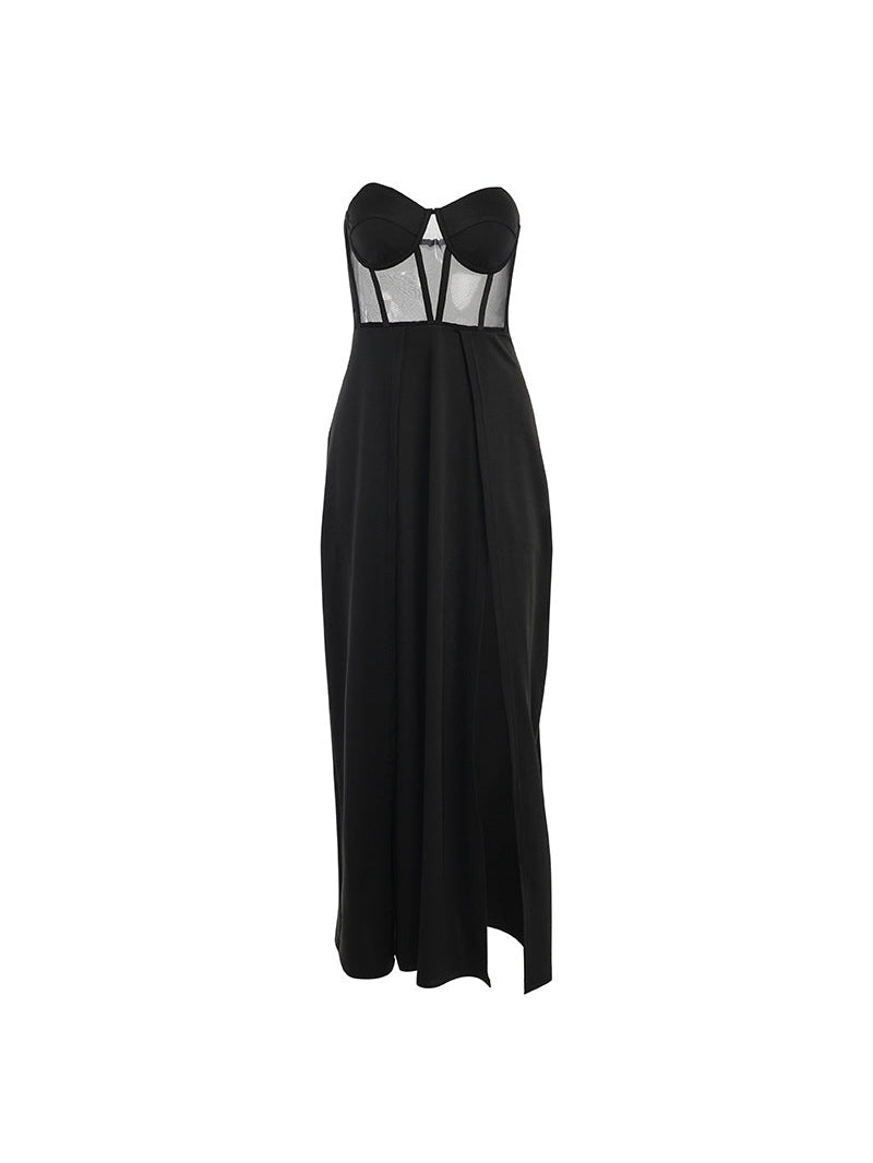 Corset Tube Top Slit Maxi Dress