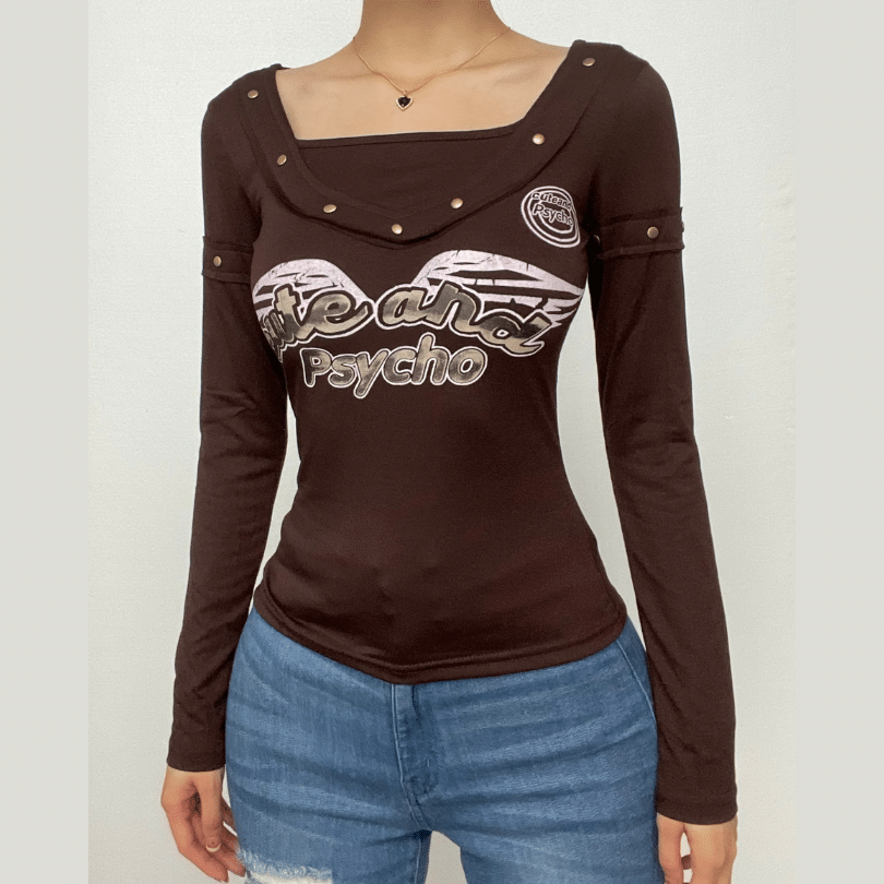 Beaded pattern long sleeve contrast top-final-sale