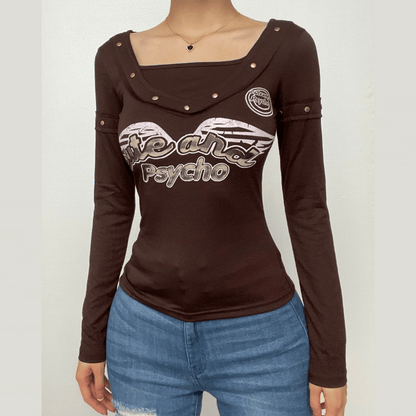 Beaded pattern long sleeve contrast top-final-sale