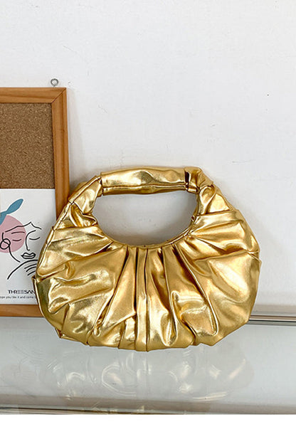 Metallic Ruched Faux Leather Funky Handbag