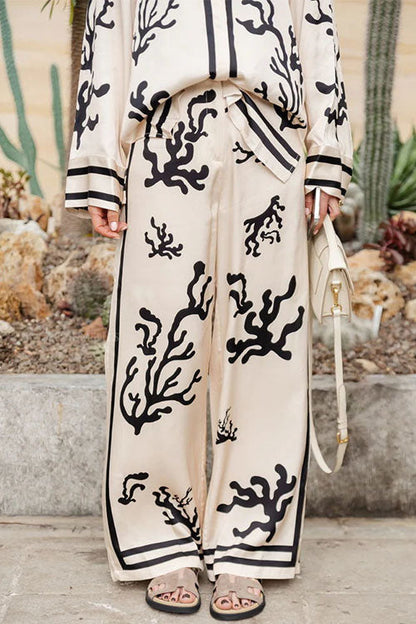 Meridress Wide Leg Reef Print Satin Pants