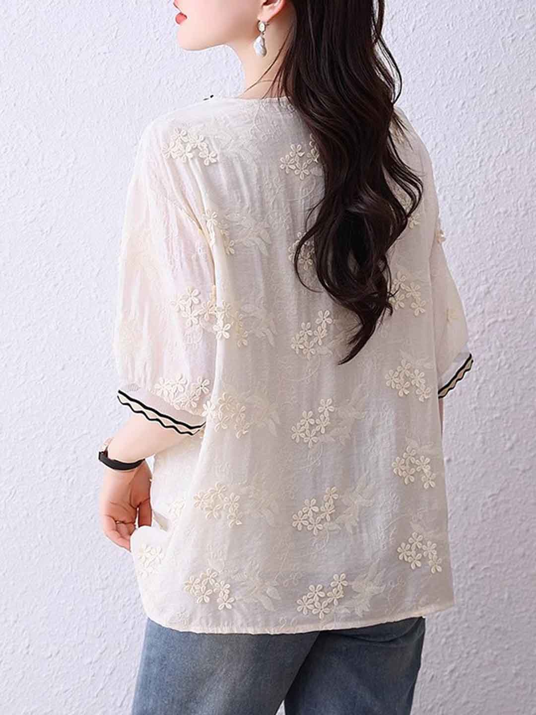Ariana Chic V-Neck Embroidered Jacquard Shirt