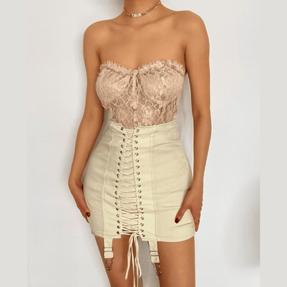 Lace up front high waist vintage skirt