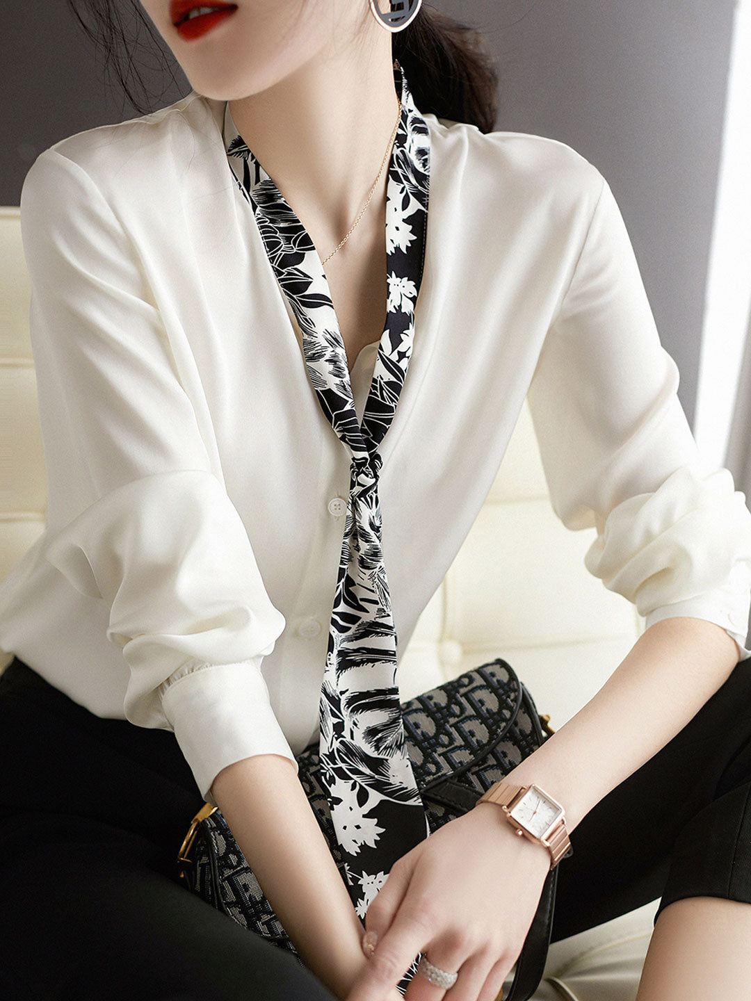 Camila Daily Printed Tie Chiffon Shirt