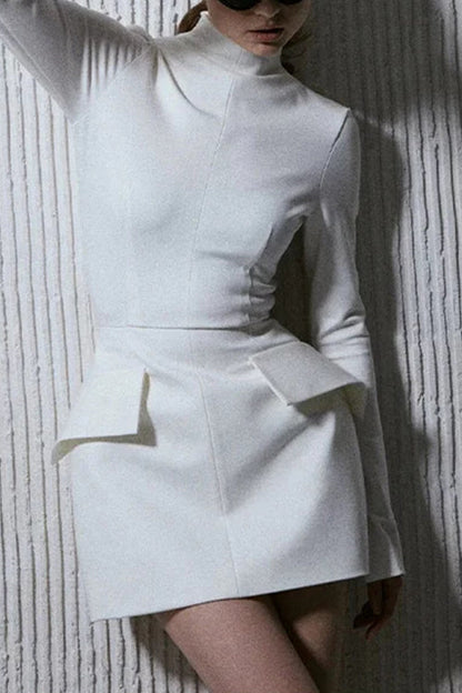 Meridress Mockneck Long Sleeves Waisted Mini Dress