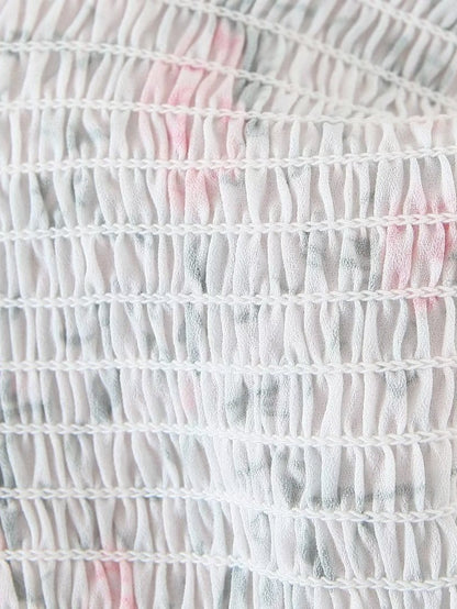 Floral Print Smocked Lantern Sleeve Shirt Top