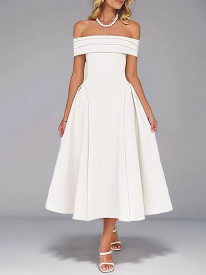 Backless And Off-shoulder Sexy Solid Color Long Dress