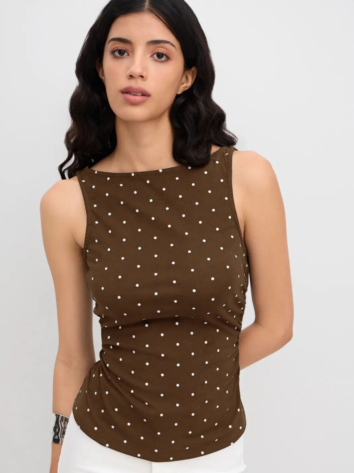Polka Dots Gathered Waist Tank Tops