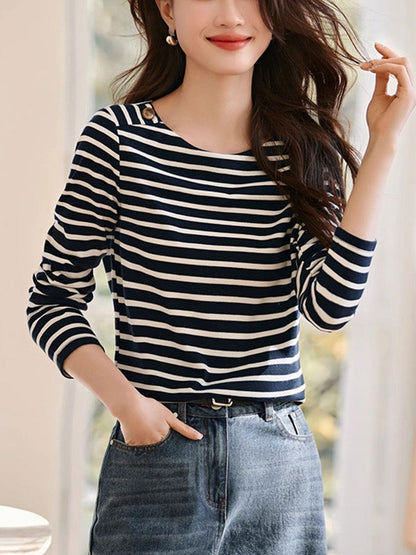 Madison Casual Crew Neck Contrasting Striped Top