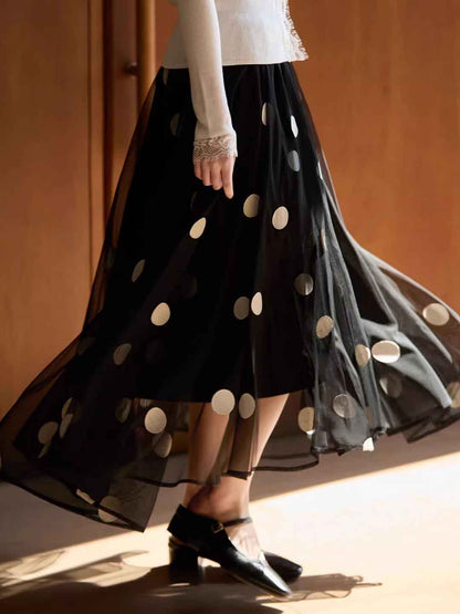 Khloe Vacation Polka Dot Mesh A-line Skirt