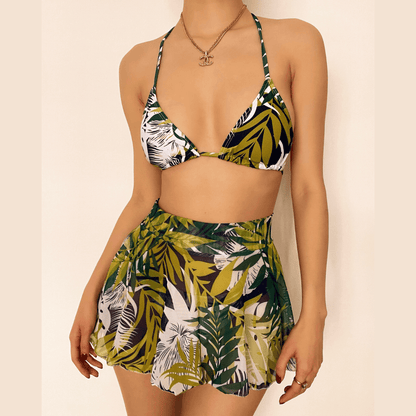Print skirt 3 piece swimwear