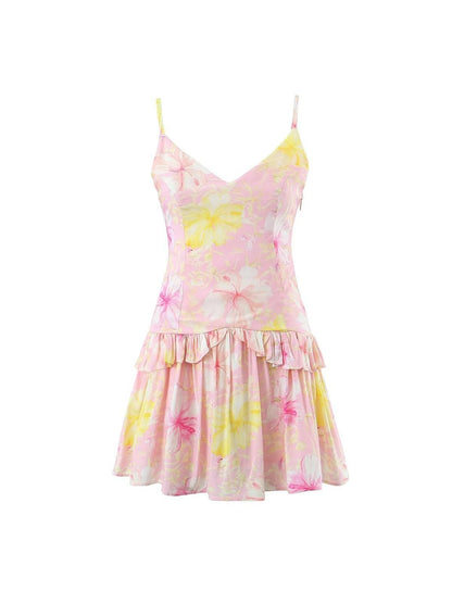 Draped Collar Pleated Beach Cami Dress