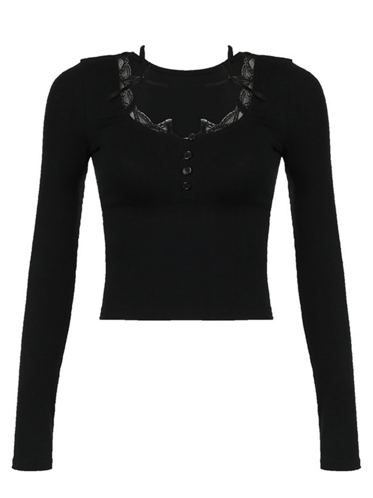 Lace Trim Square Neck Long-sleeved Top Button-down Halter Neck Tank Top