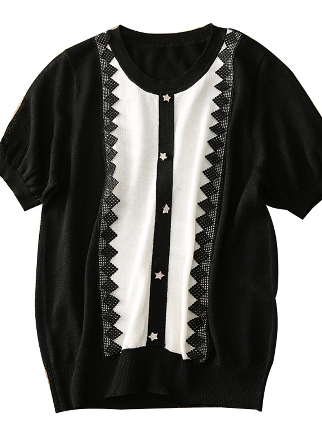 Alexis Classic Crew Neck Lace Panelled Knitted Top