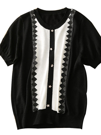 Alexis Classic Crew Neck Lace Panelled Knitted Top