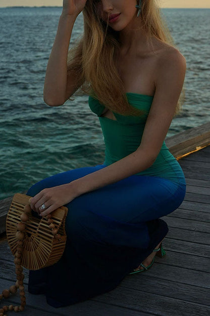 One Shoulder Cut Out Gradient Bodycon Maxi Dress