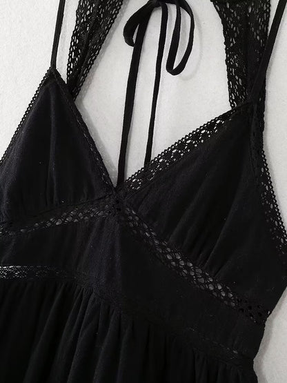 V Neck Embroidered Lace A Line Dress