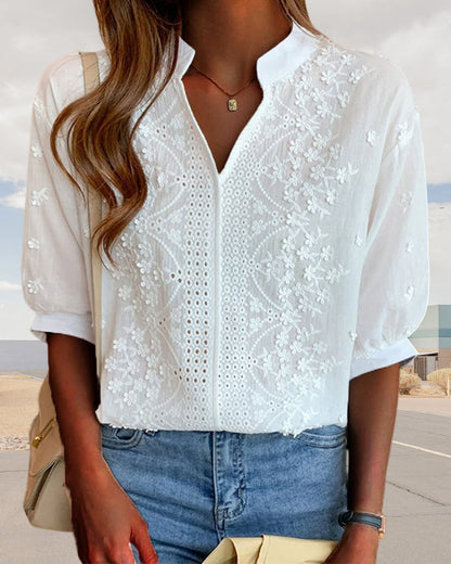 | Women’s Summer V Neck Puff Sleeve Blouse