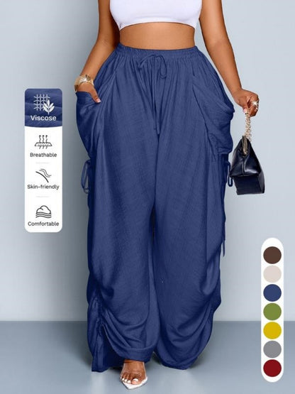 Punk-style Drawstring Pleated High-waisted Wide-leg Trousers