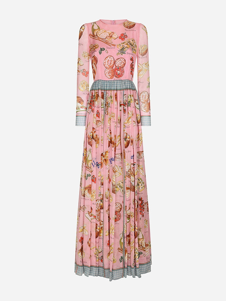 Light Silk Chiffon Printed Crew Neck A Line Dress