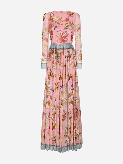 Light Silk Chiffon Printed Crew Neck A Line Dress