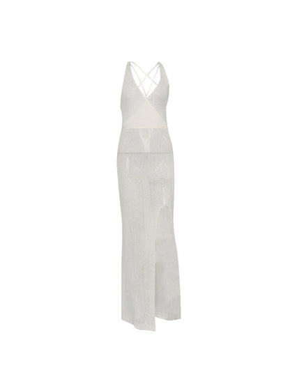 V Neck Backless Lace Up Beach Strap Dress